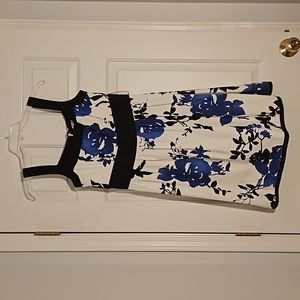 White Blue Floral Knee Length Sundress